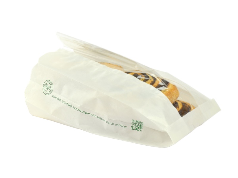 VGLW6 Vegware™ Compostable Glassine Window Bags (6-inch x 2.5-inch x 10-inch)
